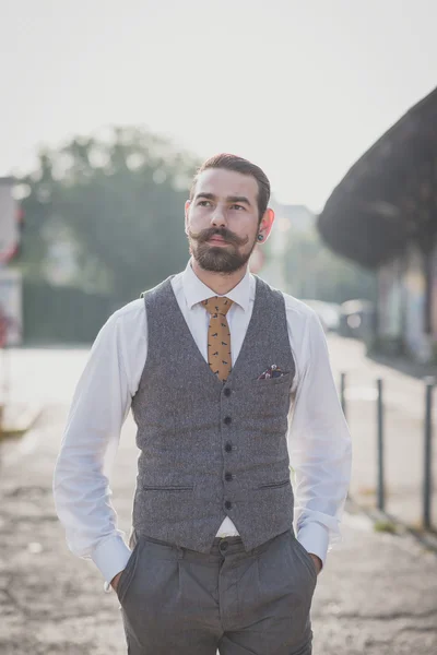 Handsome big moustache hipster man — Stock Photo, Image