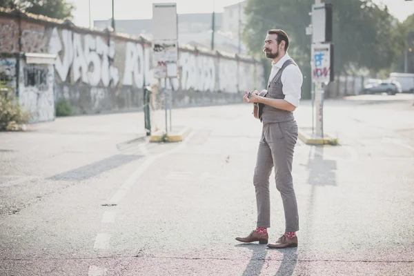 Hezký velký knírek hipster muž — Stock fotografie