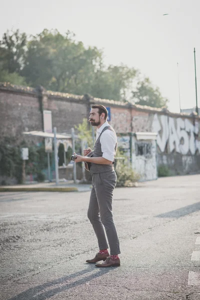 Handsome big moustache hipster man — Stock Photo, Image