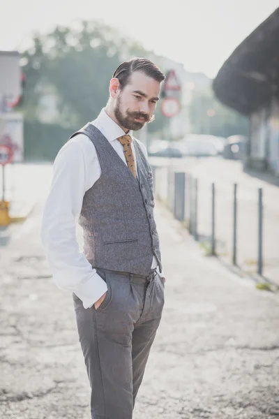 Handsome big moustache hipster man — Stock Photo, Image