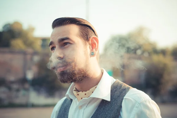 Handsome big moustache hipster man — Stock Photo, Image