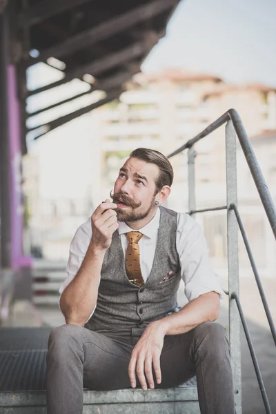 Handsome big moustache hipster man — Stock Photo, Image