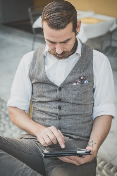 Handsome big moustache hipster man — Stock Photo, Image