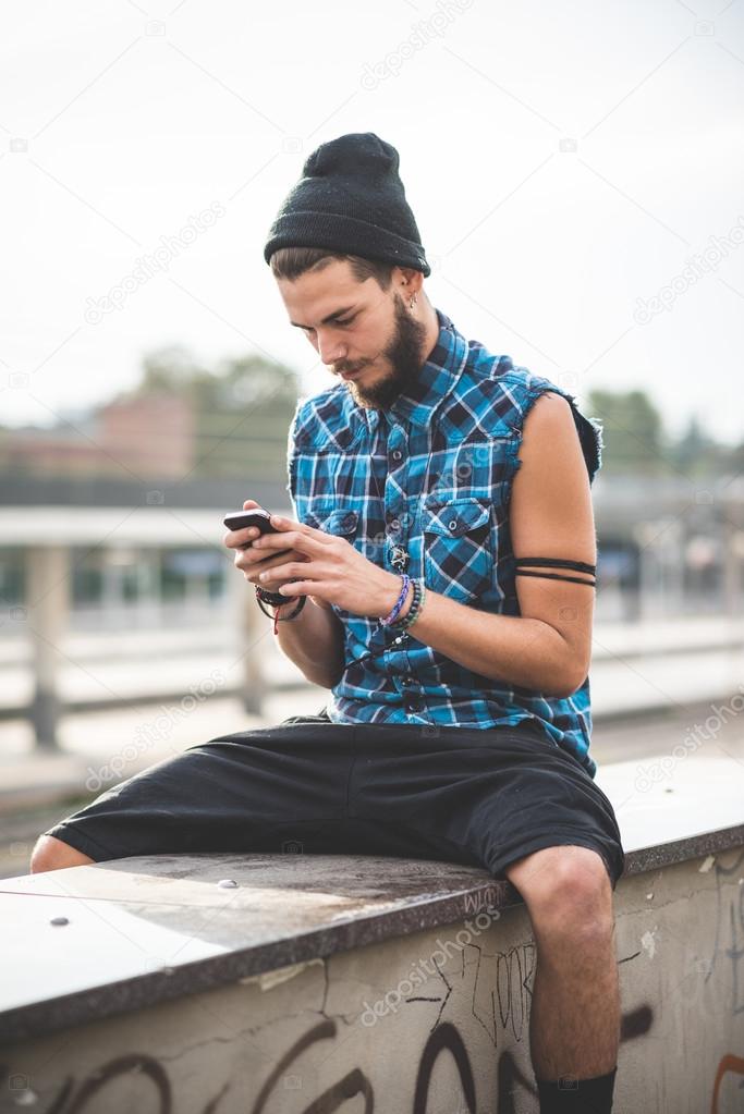 Handsome bearded hipster man