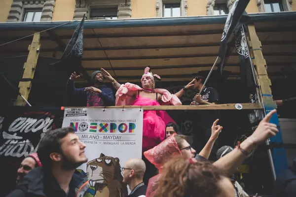 Manifestación no expo celebrada en Milán mayo 1, 2015 — Foto de Stock