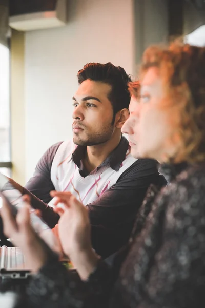 Modern business people with devices — Stock Photo, Image