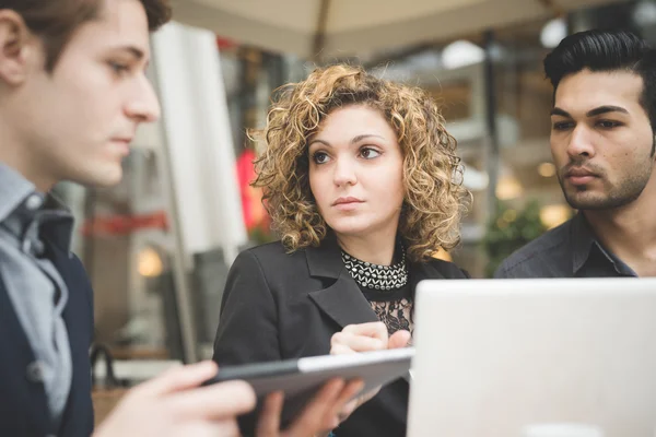 Modern business people with devices — Stock Photo, Image