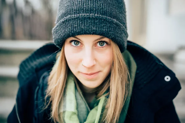 Young  hipster girl in city — Stock Photo, Image