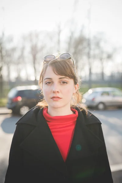 Young hipster girl in city — Stock Photo, Image