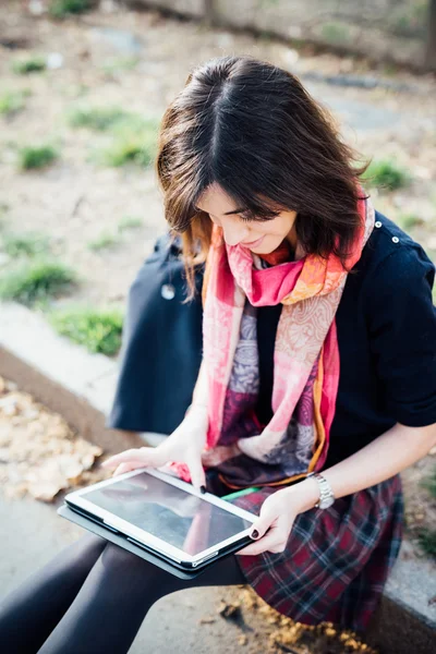 Pretty woman using tablet — Stock Photo, Image
