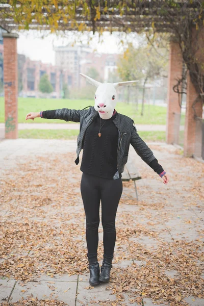 Young woman in Rabbit mask — Stok fotoğraf