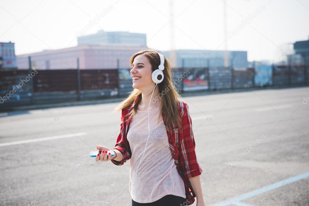 young beautiful blonde hipster woman