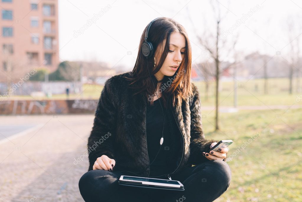 young beautiful woman using tablet