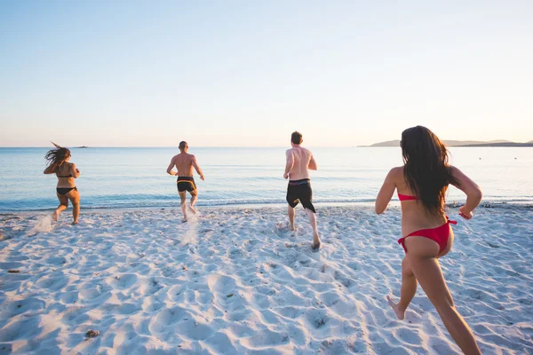 Mladí přátelé na letní beach — Stock fotografie