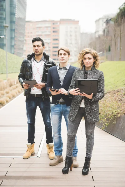 Multiracial business people working  in town — Stock Photo, Image