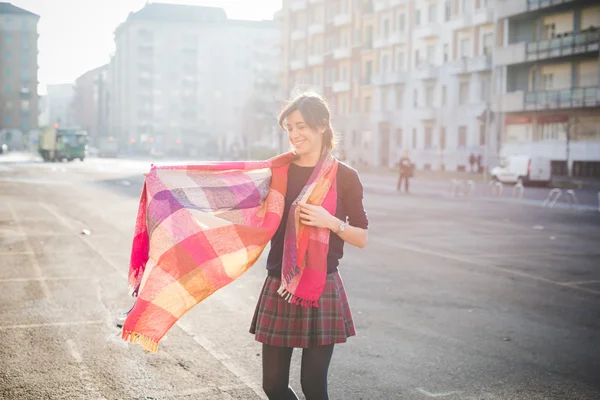 Pretty woman with colorful scarf — Φωτογραφία Αρχείου