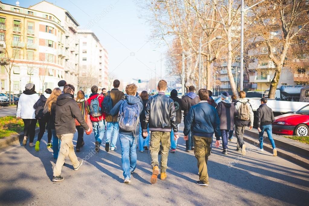 Students demonstrating, MILAN, ITALY Stock Editorial Photo © peus