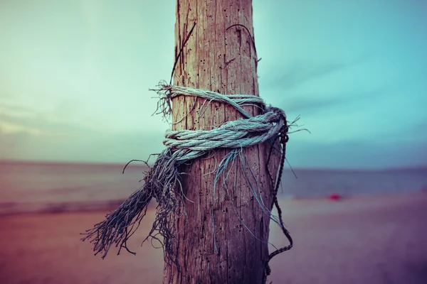 Pole in the beach with rope — Stock Photo, Image