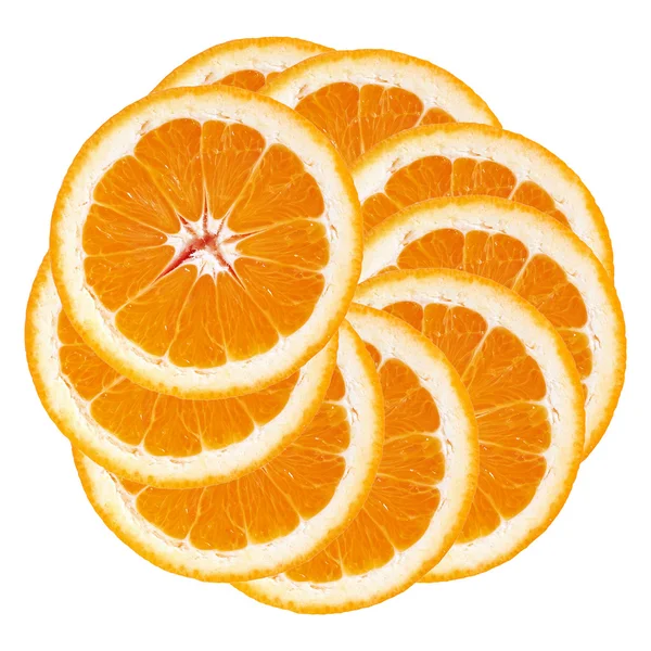 Oranje. Oranje segmenten gestapeld in een cirkel. Geïsoleerde Wit backgr — Stockfoto
