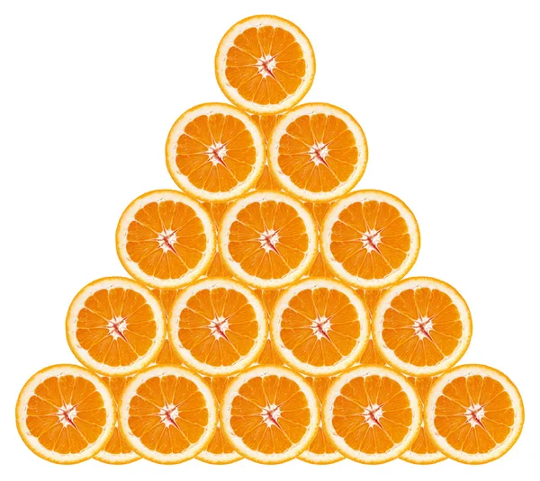 Orange. Slices of orange in a pyramid. Isolated white background — Stock Photo, Image