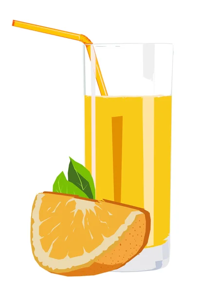 Glass of fresh orange juice with a slice of orange and a pair of — Stock Photo, Image