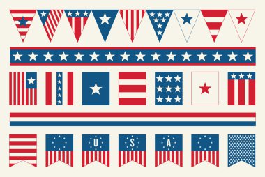 Amerikan bayrağı afiş. Dört Temmuz çuval bezi parti afiş. Vektör