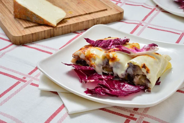 Canneloni met radicchio en Taleggio kaasfondue — Stockfoto