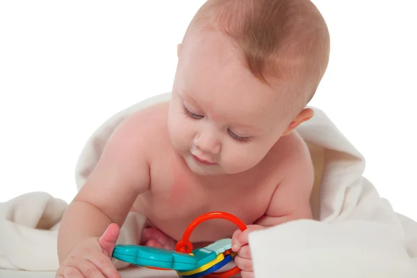 Doce bebê brincando com brinquedo — Fotografia de Stock