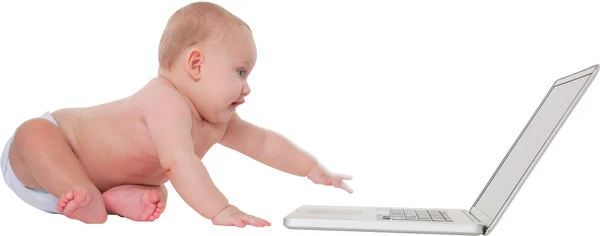 ラップトップ コンピューターを使用してかわいい赤ちゃんの少年 — ストック写真