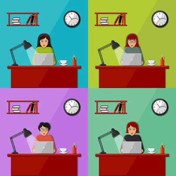 Kvinnor som arbetar på kontoret — Stock vektor