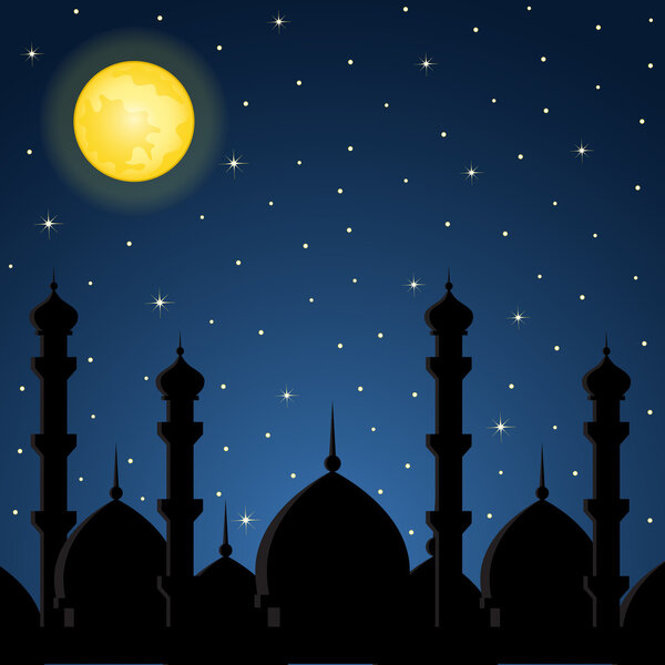 Night background with mosque silhouette