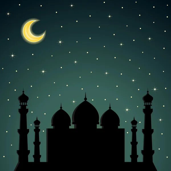 Fondo nocturno con silueta de mezquita — Vector de stock