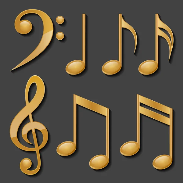 Set Golden Music Notes Vector Illustration — Stock Vector