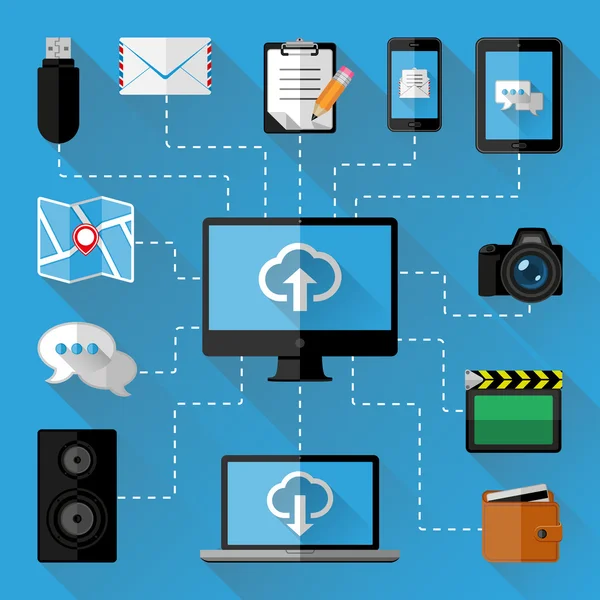 Concepto de almacenamiento en nube. Diseño plano — Archivo Imágenes Vectoriales