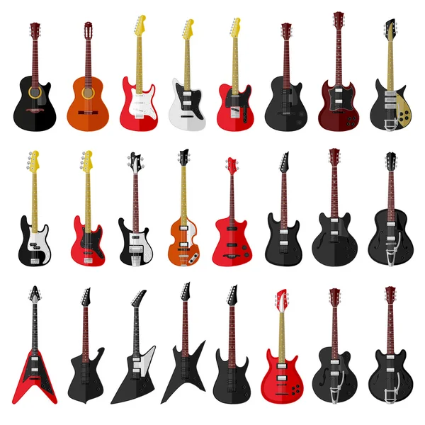 Set of isolated vintage guitars. Flat design — Stock Vector