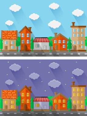 Şehir manzaraları. Düz tasarım. Vektör çizim.