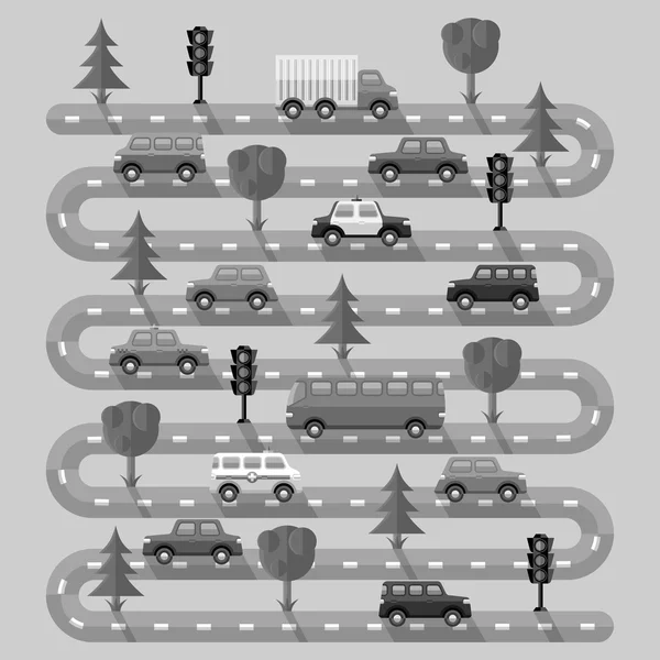 Motorväg med fordon. Platt design. Vektor illustration. — Stock vektor