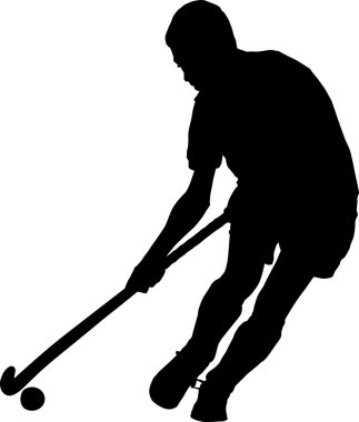 Topu ile çalışan çocuk hokey oyuncusu silüeti