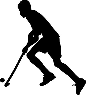 Topu ile çalışan çocuk hokey oyuncusu silüeti