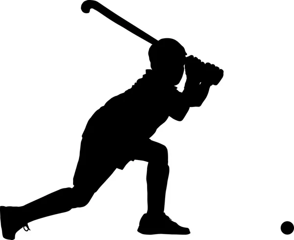 Silhouette of boy hockey player hitting ball — Stock Vector