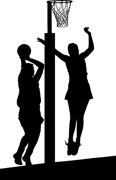 Silhouette of girls ladies netball players jumping and blocking — Stock Vector