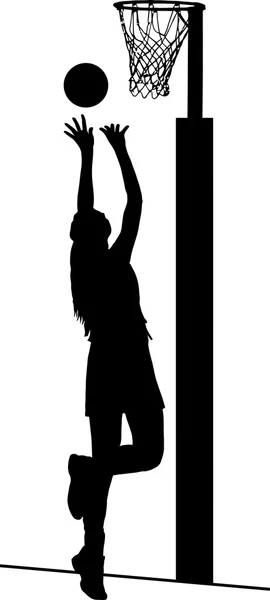 Sziluettjét lányok hölgyek netball játékos lövés a cél — Stock Vector