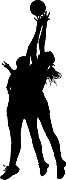 Silhouette of girls ladies netball players competing for ball in Vector Graphics