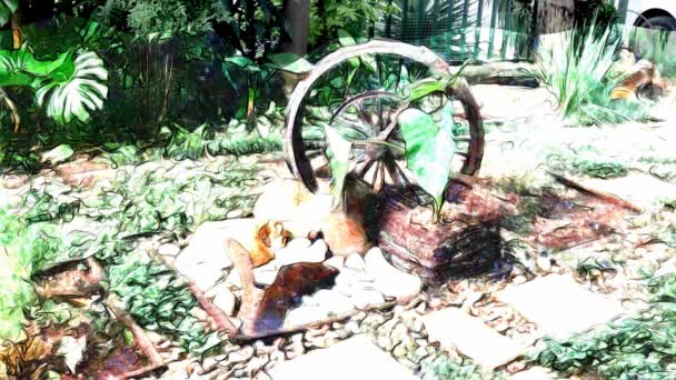 Decoraciones Obras Arte Jardín Creadas Partir Objetos Metal Oxidados Antiguos — Vídeo de stock