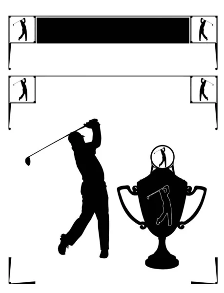 Combo Sport Page Header Coins Cadre Silhouette Isolation Golf — Image vectorielle