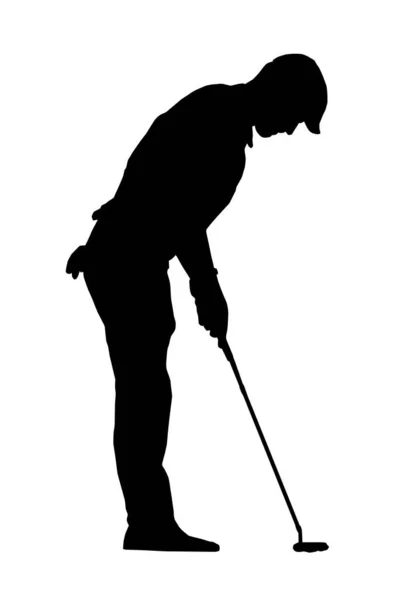 Sport Silhouet Isolatie Man Player Putting Hole — Stockvector