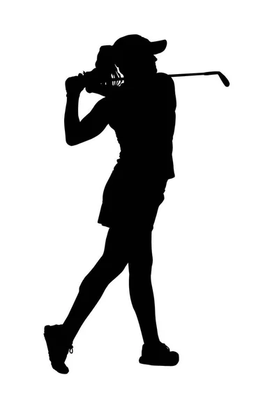 Žena Golf Player Golf Swing Silueta Obrys — Stockový vektor