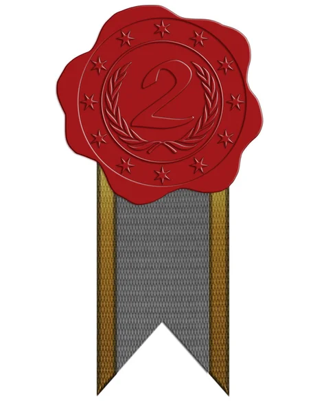 Second Place Red Wax Seal with Ribbon — Stock Photo, Image