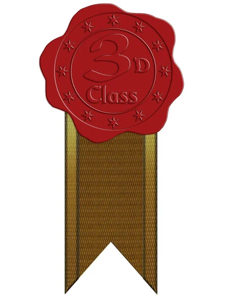 Third Class Red Wax Seal with Ribbon — Stock Photo, Image