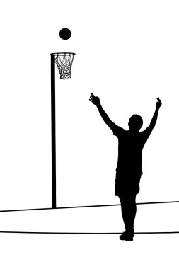 Korfball Erkekler Ligi oyuncu gol atmak çalışırken silüeti